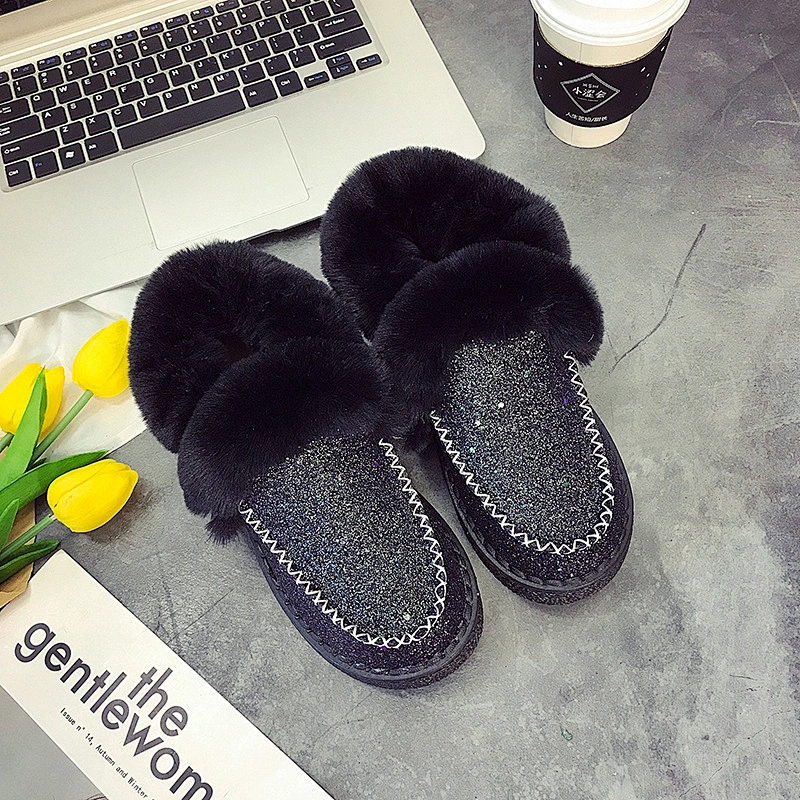 Women Casual Slip On Flat Fur Boots Winter Ladies Warm Ankle Snow Boots