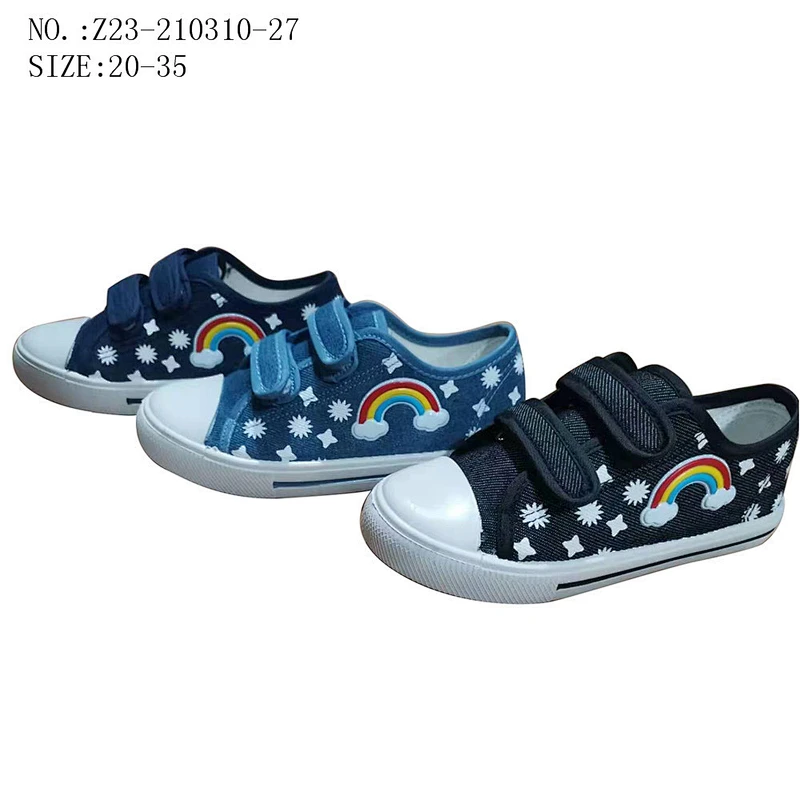 Factory OEM cheap Customize Three Colors Fashion Children School Shoes Students Casual Canvas Shoes with Magic Tape