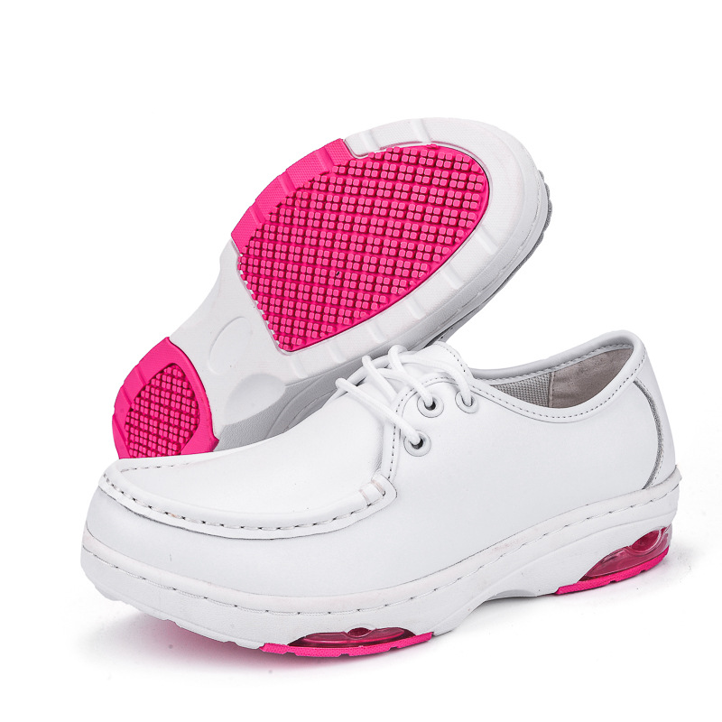 air sole portable slip on casual white genuine leather work nursing shoes hospital