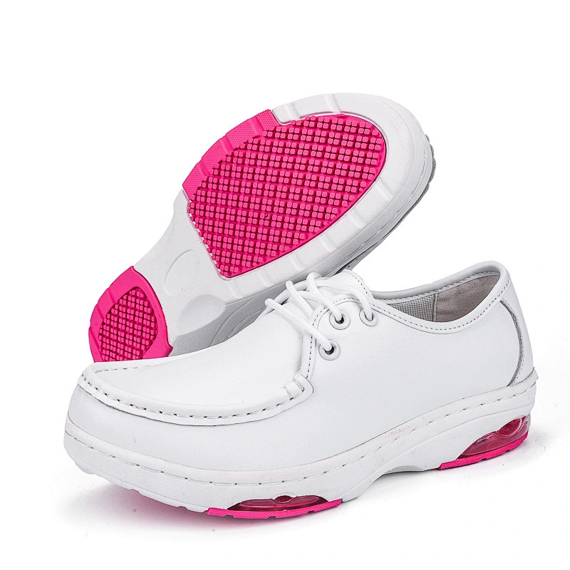 air sole portable slip on casual white genuine leather work nursing shoes hospital