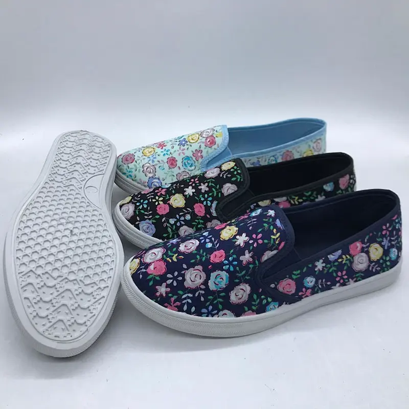 Factory New design printing flower Injection canvas casual shoes for women