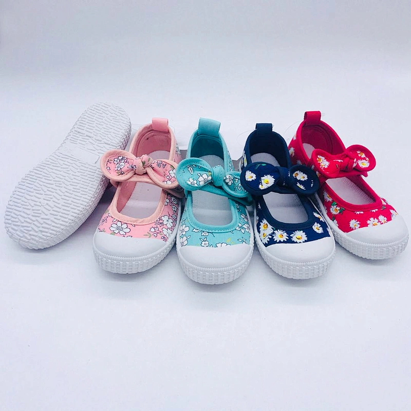 High Quality Bowknot Straps Children Injection Casual flat Canvas Shoes
