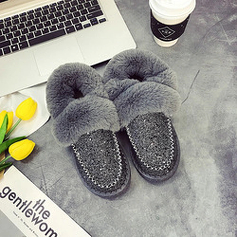Women Casual Slip On Flat Fur Boots Winter Ladies Warm Ankle Snow Boots