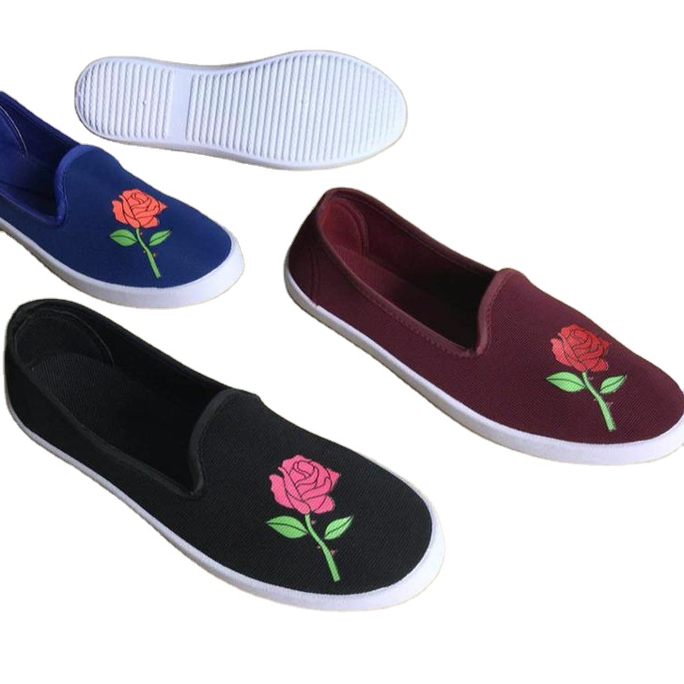 OEM LADY woman casual shoes slip on  Rose pattern  women casual shoes flat in Women's Casual Shoes