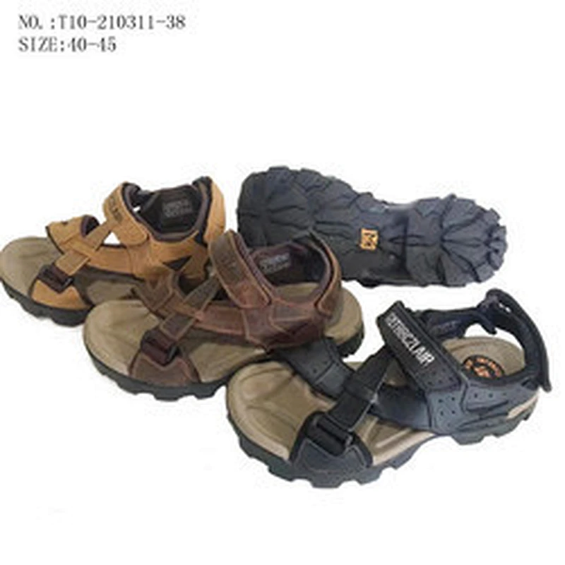 Factory OEM Latest Style Fashion Men Cross Strap Outdoor Slippers Leather Beach Sandals
