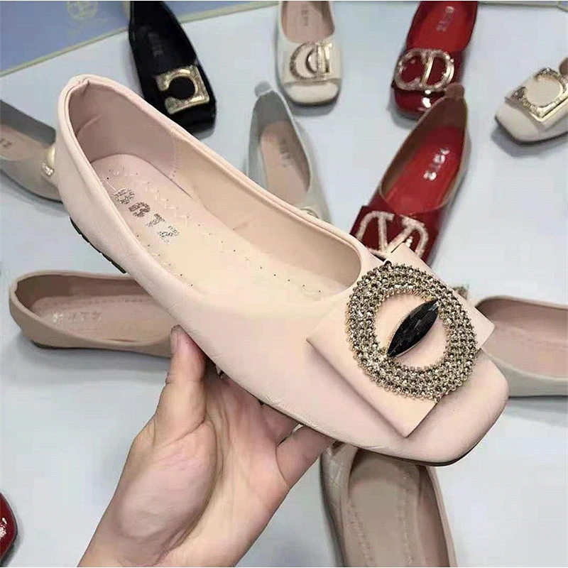 Mix style cheap women stock shoes slip on loafers shoes ladies dress flat shoes stock