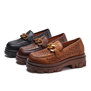 Women Chunky Heel Platform Loafers Slip On Uniform Dress Shoes