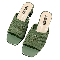 New Korean version women fly weave sandals outdoor chunky heels fashion slippers