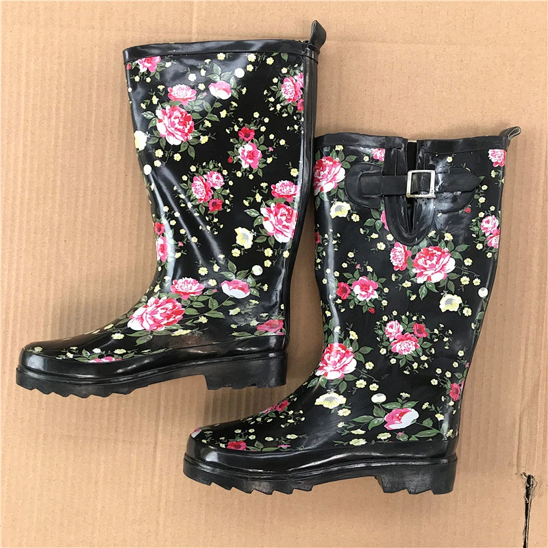 Mix style waterproof non-slip women stock boots outdoor rubber shoes long rain boots stock