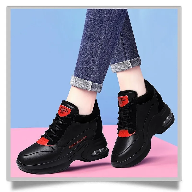 New winter increased women non-slip PU leather shoes soft sole warm sports casual dad shoes
