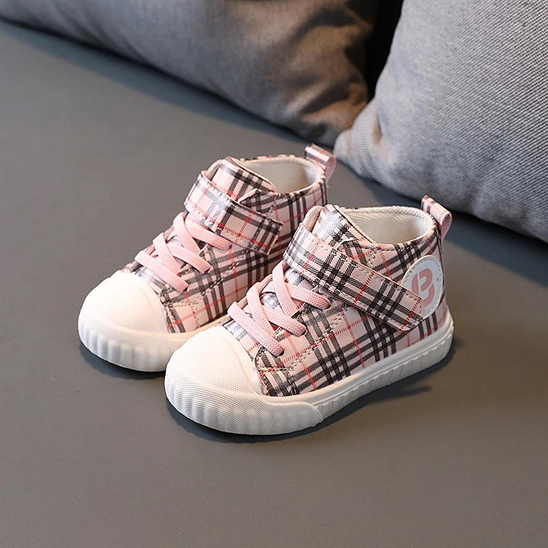 Comfortable High top Baby canvas shoes Casual Sneakers with plaid