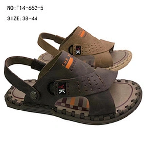 Latest design custom men casual shoes beach slippers slides leather sandals for summer
