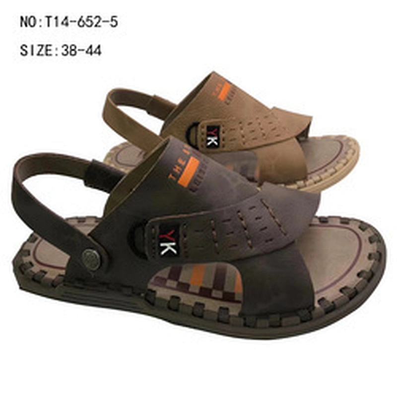 Latest design custom men casual shoes beach slippers slides leather sandals for summer