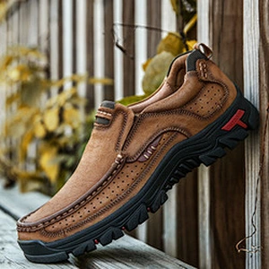 Men Casual Dress Shoes Genuine Leather Handmade Outdoor Shoes Large Size