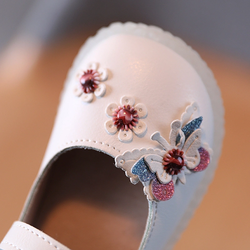 Cute casual girl princess shoes baby single leather shoes with flower