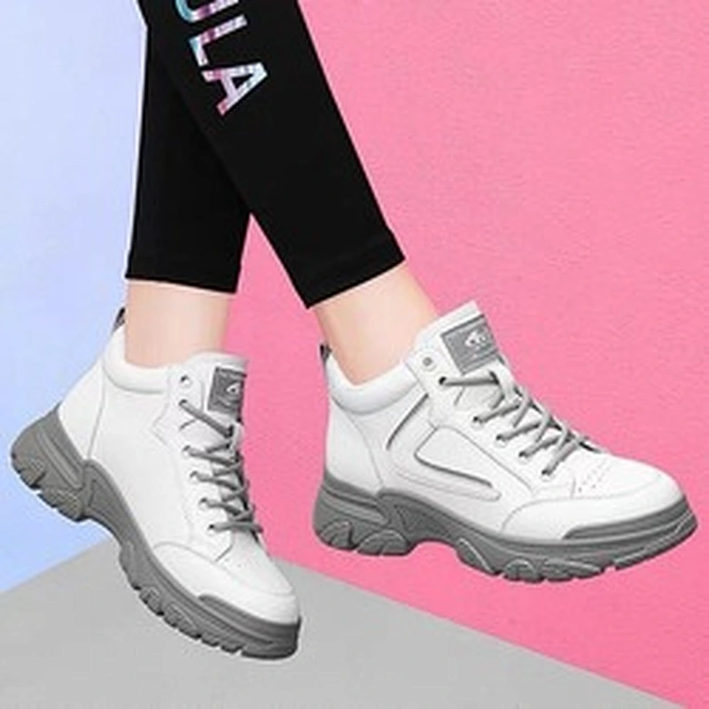New High top thick soles women's sneakers velvet leather travel shoes sports casual shoes