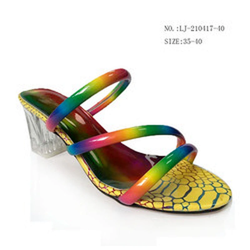 Factory OEM Factory Direct Ladies Open Toe rainbow color Chunky Heels sandals Slip On Mules Slippers