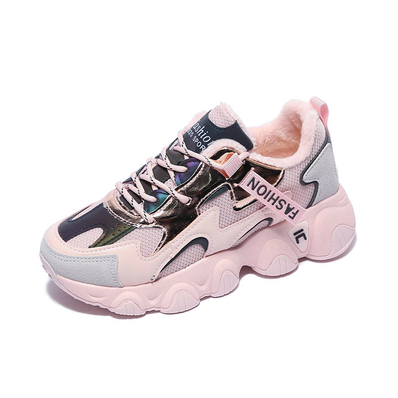 Women Chunky Sneakers Warm Fur Lining Casual Sport Shoes