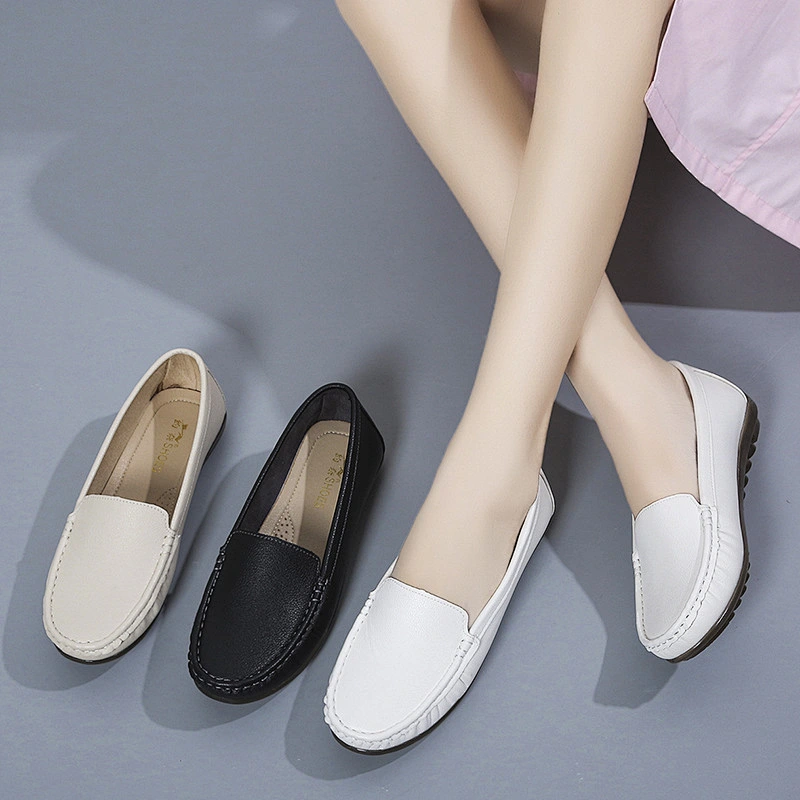 New Korean version Custom women casual nurse shoes flat single loafers leather shoes