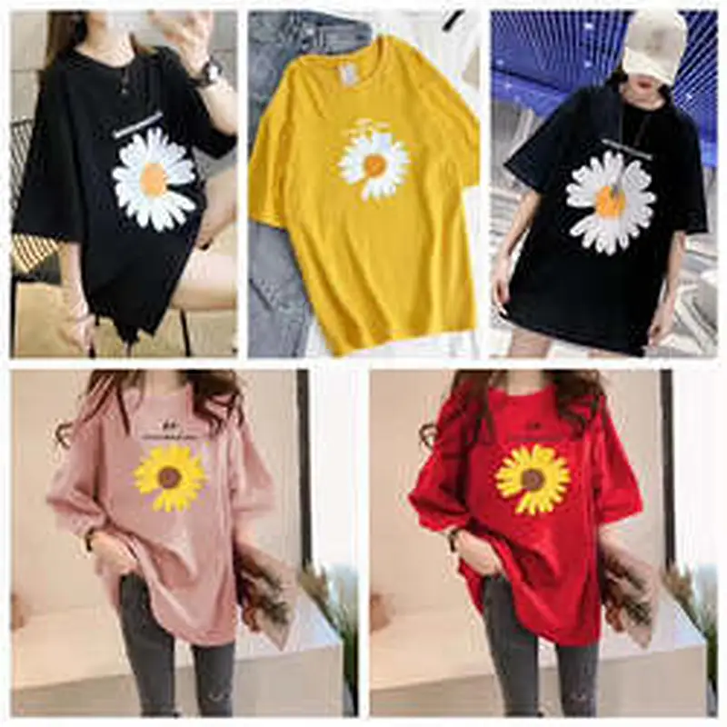 Mix color mix design Women Medium Length Daisy T-Shirt Stock for Summer