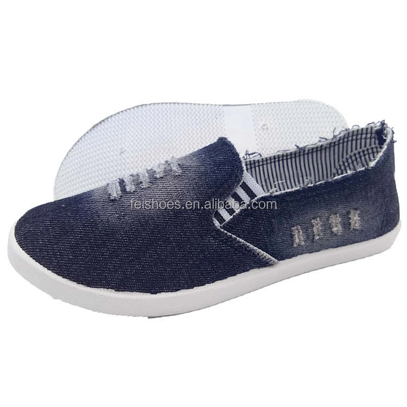 Factory OEM Fashion women flat casual shoes canvas shoes with jeans upper