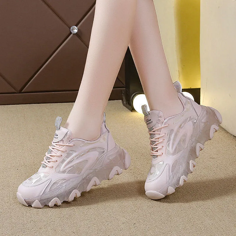 New summer breathable women running dad shoes platform soles casual sports shoes