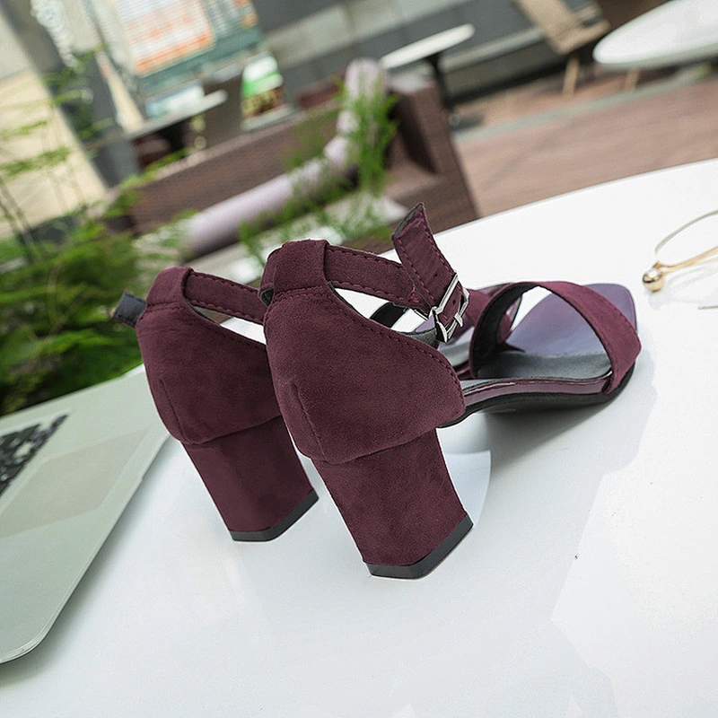 New chunky heels black women student sandals open toe one-line buckle Roman sandals