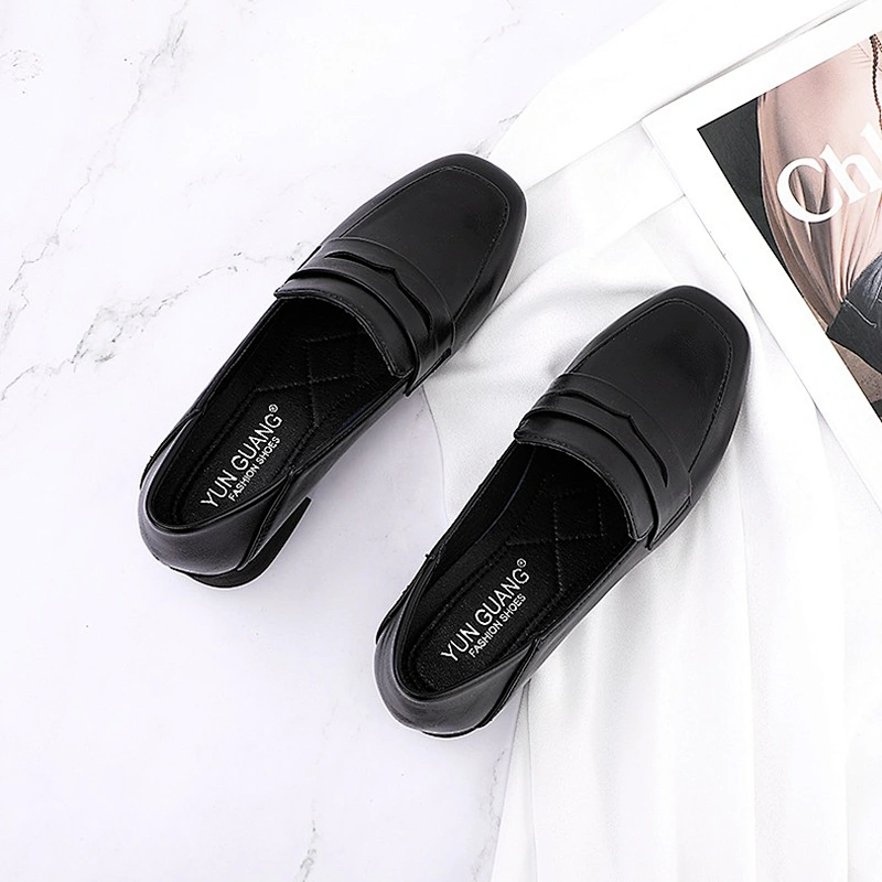 New Custom fashion women work single shoes chunky heels retro casual leather loafers shoes