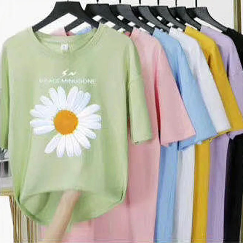 Mix color mix design Women Medium Length Daisy T-Shirt Stock for Summer
