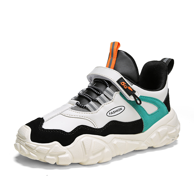 Children's Sports Sneaker Boy's Shoes PU Casual Running Shoes with Magic Tape