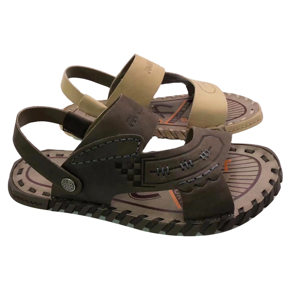 New Arrival custom men's shoes casual leather slippers outdoor male beach sandals