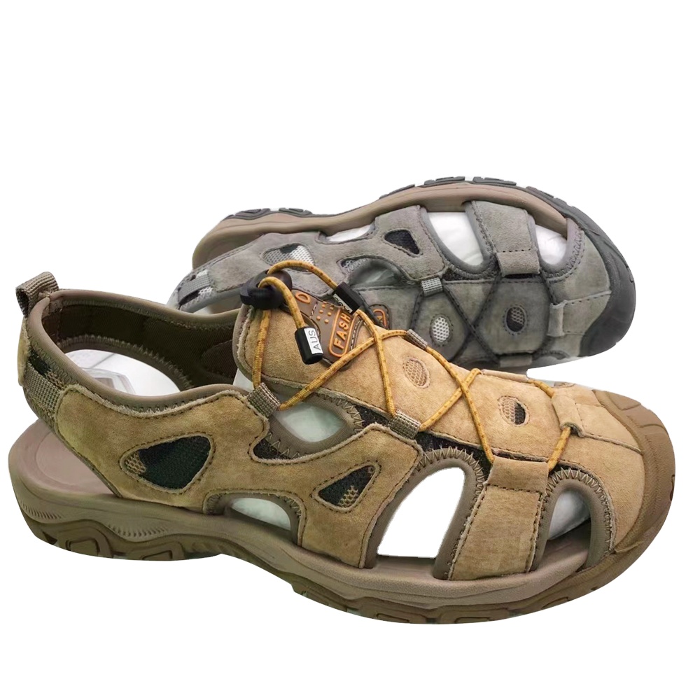 New Arrival custom Fashion men Genuine Leather slippers Outdoor Summer Beach Leather Sandals