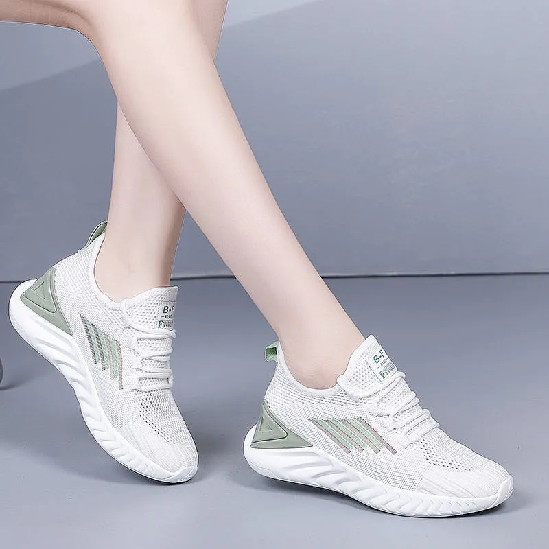 New all-match fly weave women running sneakers white shoes breathable casual shoes