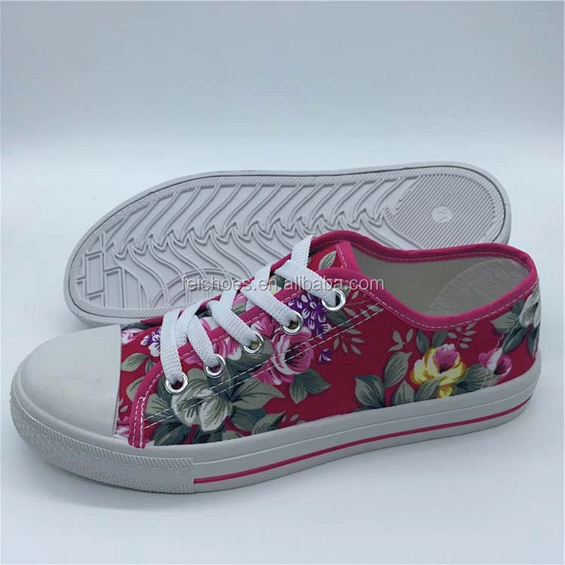 women female factory injection flat flower casual canvas custom shoes