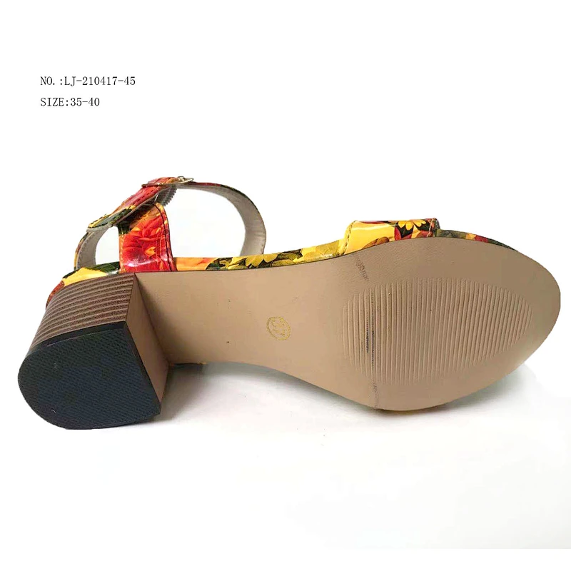 Factory OEM New design Women flower print Ankle Strap Design wedges sandals Chunky heels sandals
