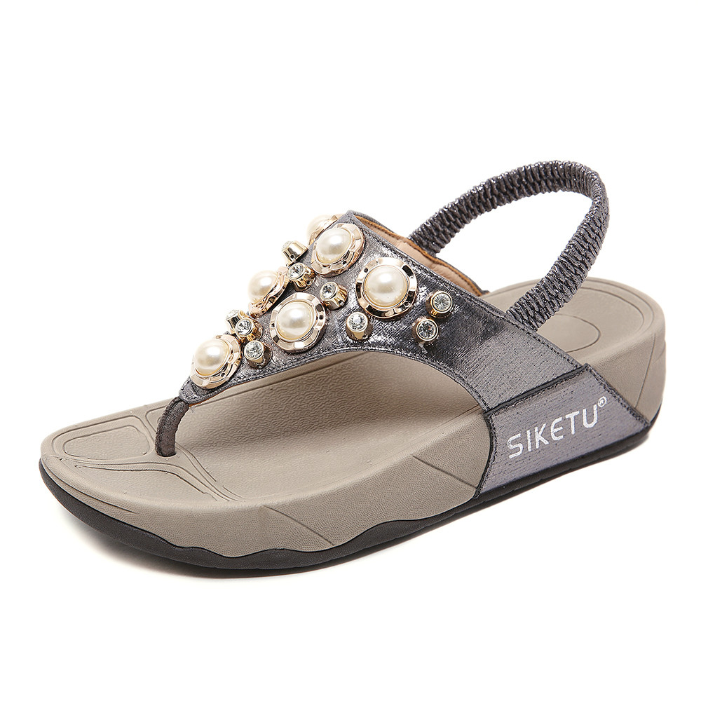 New Sandals Ladies Diamond Beaded lightweight women Wedge Sandals