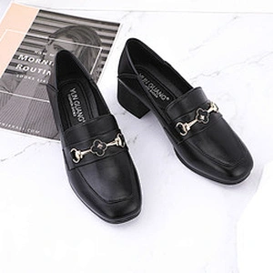 New British college style women shoes retro thick heel casual loafers leather shoes
