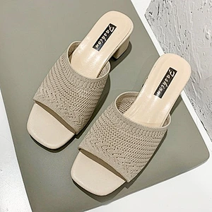 New Korean version women fly weave sandals outdoor chunky heels fashion slippers