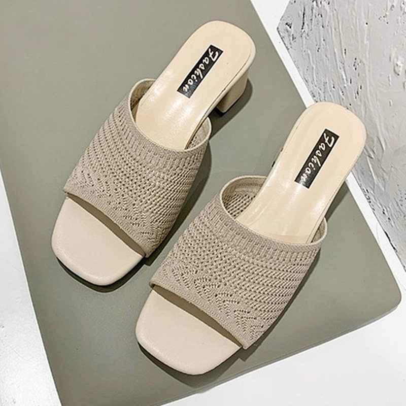 New Korean version women fly weave sandals outdoor chunky heels fashion slippers