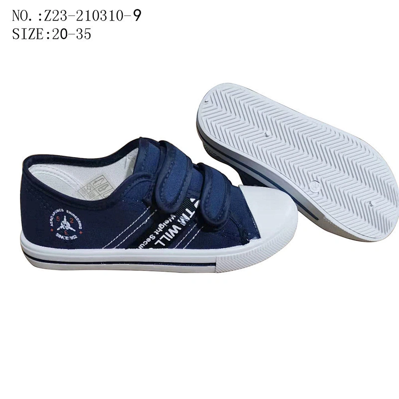 Factory OEM cheap Customize Hot Selling Injection Children Custom School Students Casual Canvas Shoes with Magic Tape