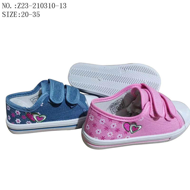 New Custom Buckle Fancy Casual Children Shoes School Students Canvas Shoes with Magic Tape