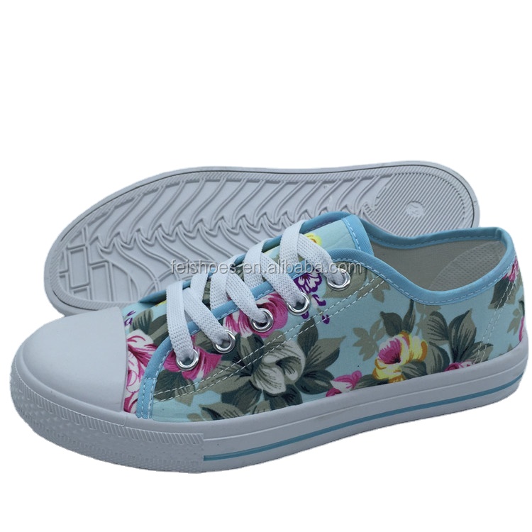 women female factory injection flat flower casual canvas custom shoes