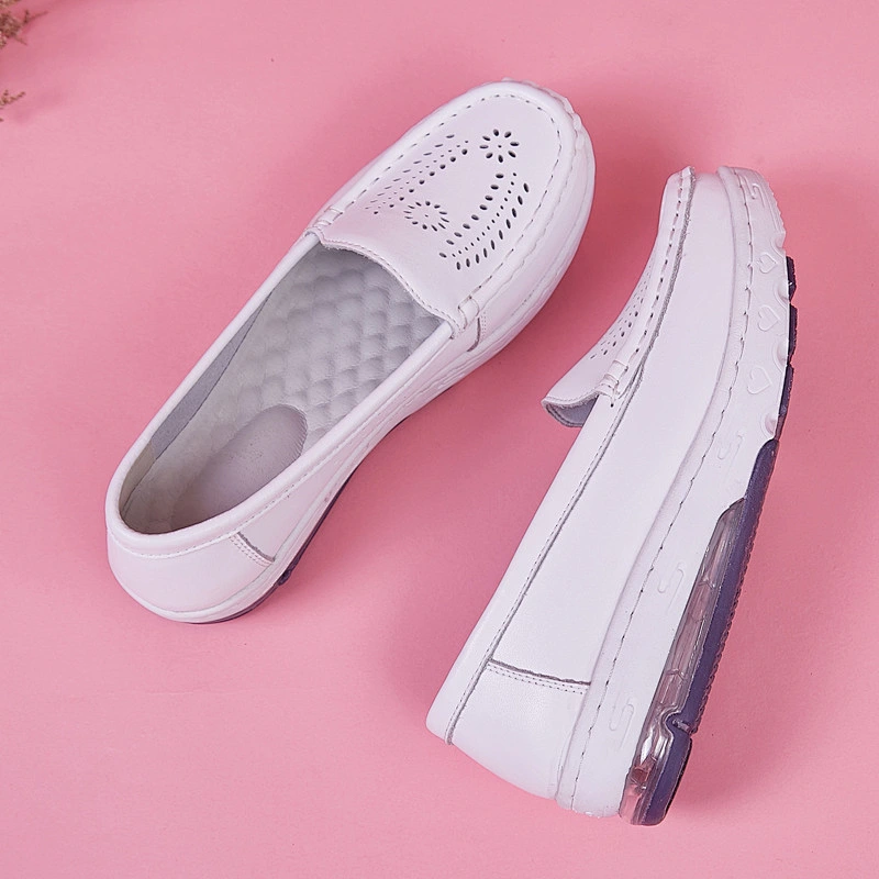 Women Comfortable Cow Leather Hospital Nurse Shoe Anti Slip White Nursing Shoes