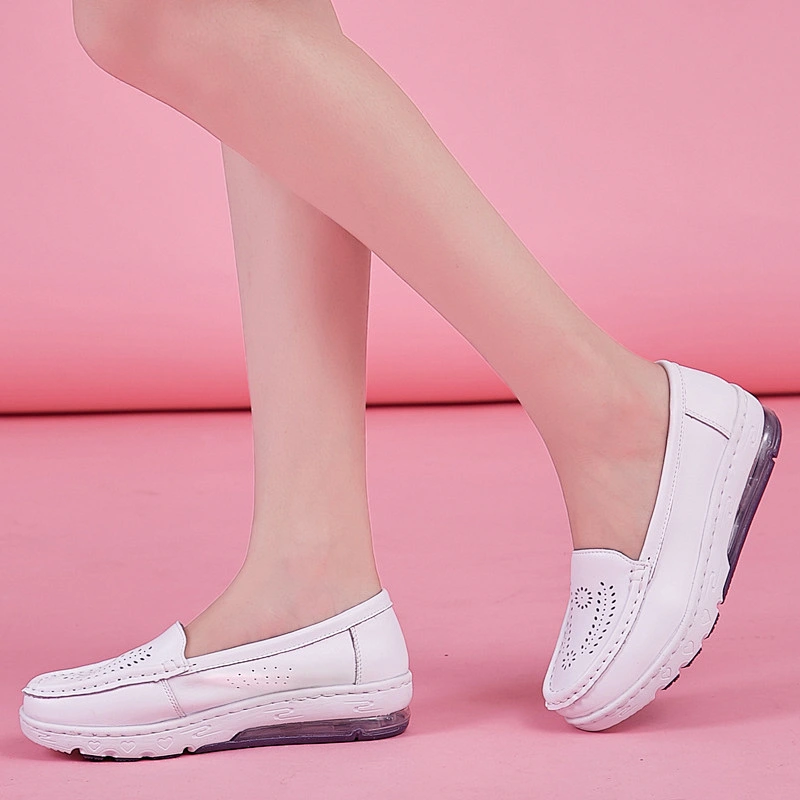 Women Comfortable Cow Leather Hospital Nurse Shoe Anti Slip White Nursing Shoes
