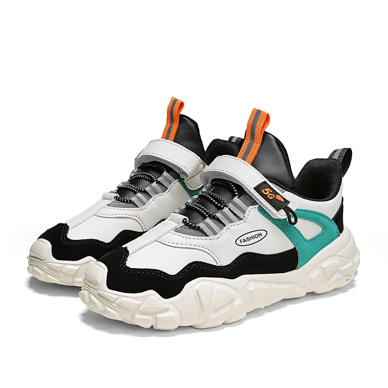 Children's Sports Sneaker Boy's Shoes PU Casual Running Shoes with Magic Tape