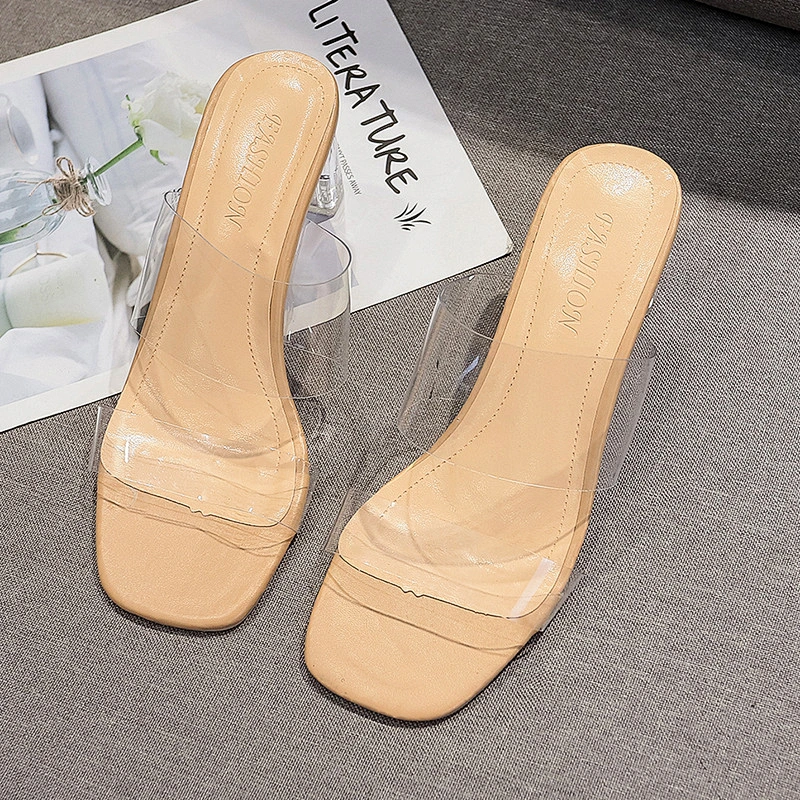 New high heels women platform Slipper transparent crystal sandals half-drag slippers