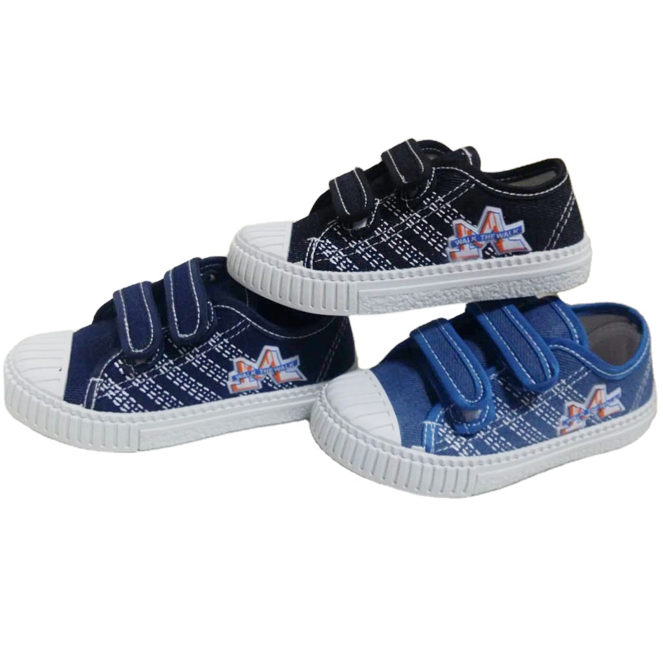 Hot sale magic tape children injection flat casual canvas shoes custom shoes