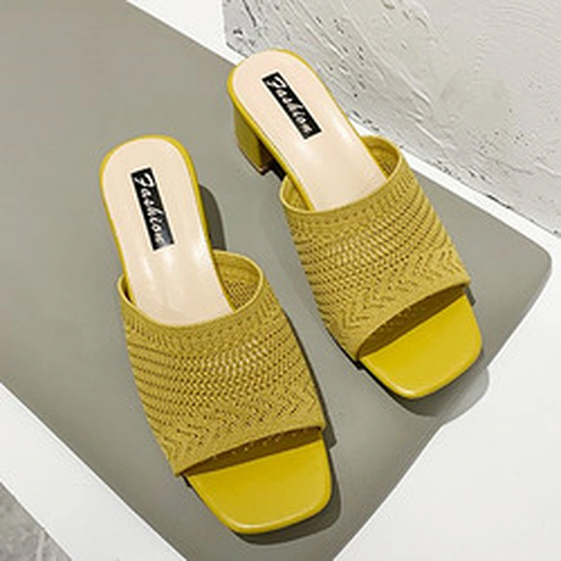 New Korean version women fly weave sandals outdoor chunky heels fashion slippers