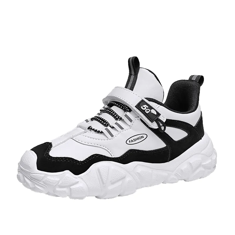 Children's Sports Sneaker Boy's Shoes PU Casual Running Shoes with Magic Tape