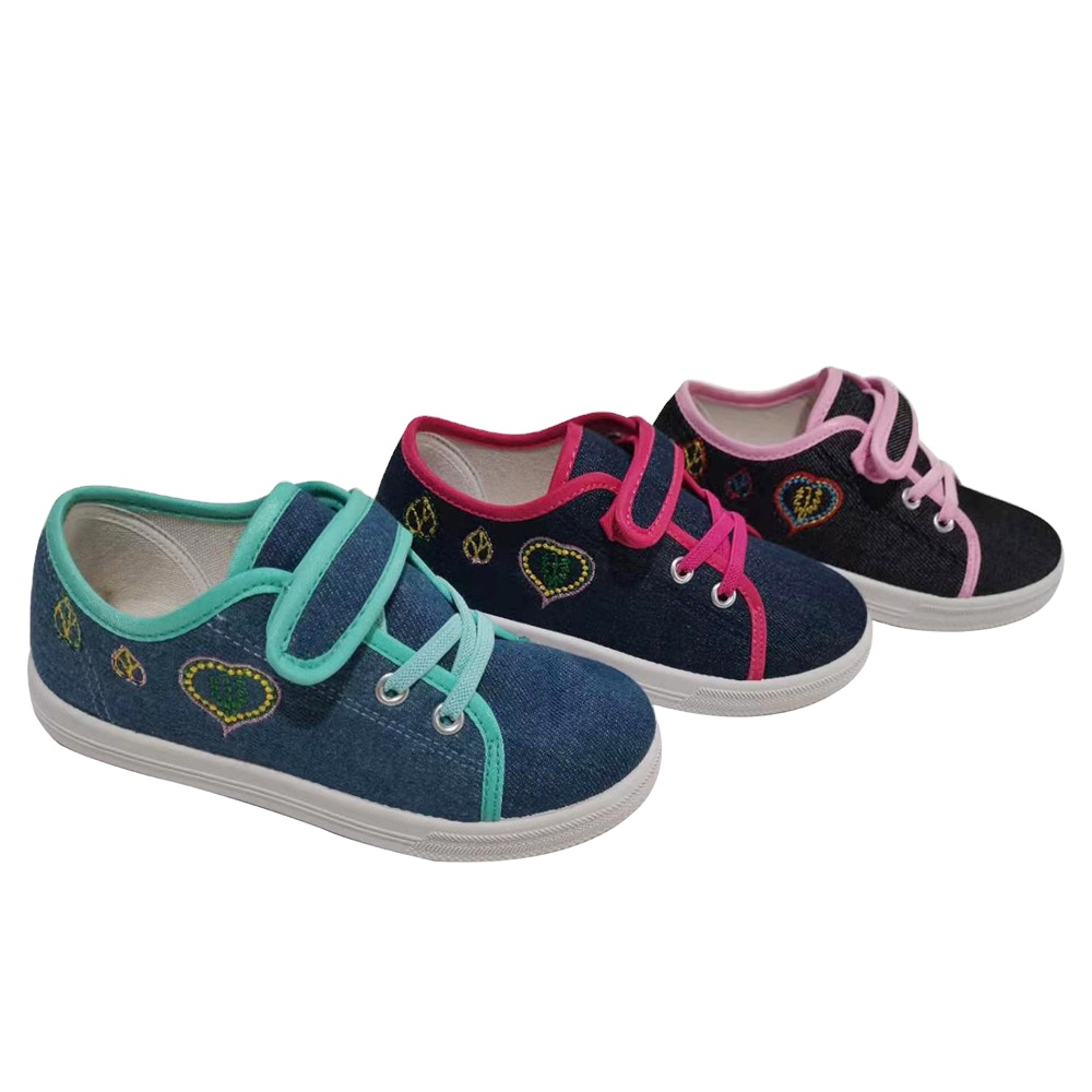 Factory OEM cheap Customize Colorful Fashion Design Children Injection School Shoes Students Canvas Shoes With Magic Tape